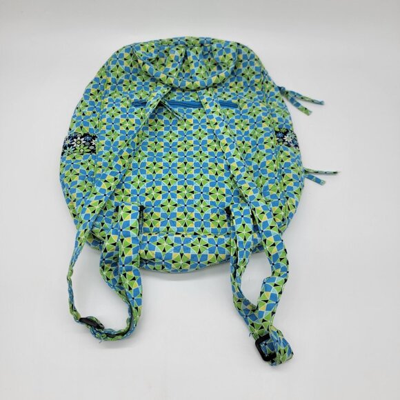 Floral 100% Cotton Backpack‎ Daisy Blue Green Attached Matching Wallet - Picture 2 of 10